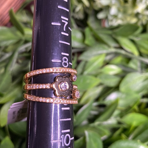 Michael Kors Gold Tone Flower Power Layered Ring with Clear Crystal Details - Picture 9 of 16
